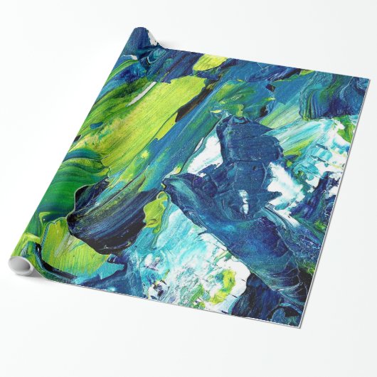 Abstracte acrylverf in blauw cadeaupapier (Uitgerold)