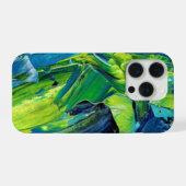 Abstracte acrylverf in blauw iPhone hoesje (Achterkant horizontaal)