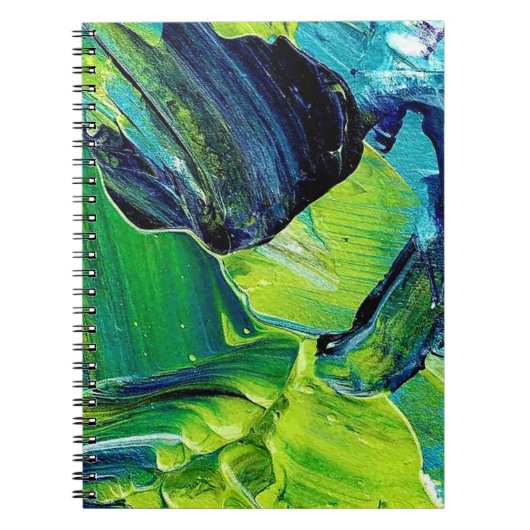 Abstracte acrylverf in blauw notitieboek (Voorkant)