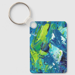 Abstracte acrylverf in blauw sleutelhanger