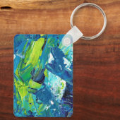 Abstracte acrylverf in blauw sleutelhanger (Achterkant)