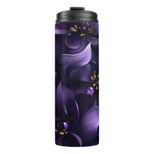 Abstracte afbeelding van paarse en zwarte bloemen thermosbeker