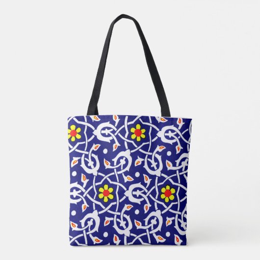 abstracte afdrukken van bloemen en knopen tote bag (Achterkant)