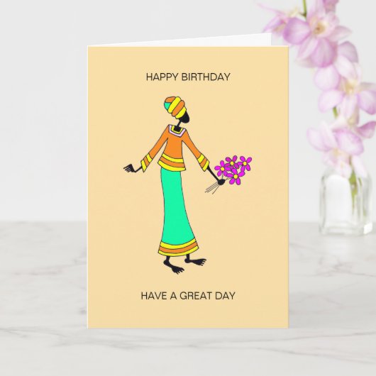 Abstracte, Afrikaanse kunst dame en bloemenverjaar Kaart (Orchidee)