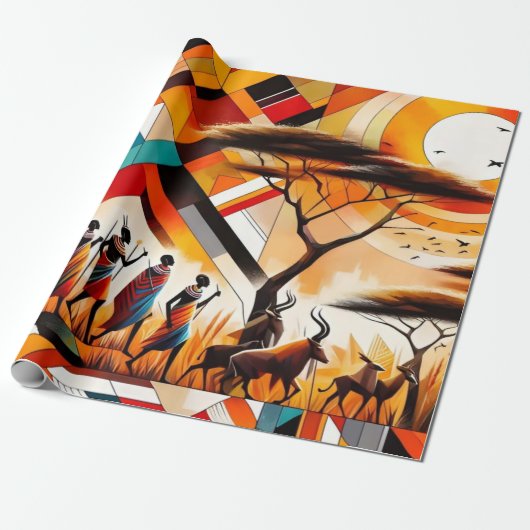 Abstracte Afrikaanse kunst Masai geometrisch Cadeaupapier (Uitgerold)