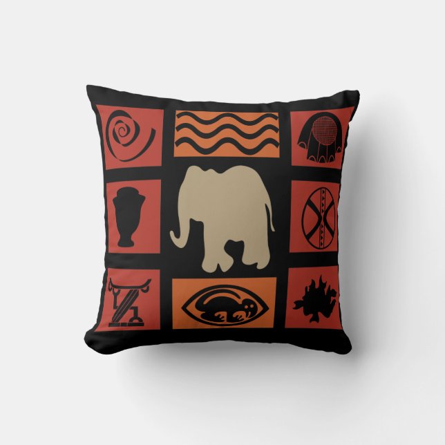 Abstracte Afrikaanse stam-symbolen olifant kunst Kussen (Voorkant)
