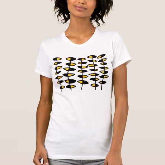 Abstracte afwisselende bladeren - zwart en amberge t-shirt (Voorkant)