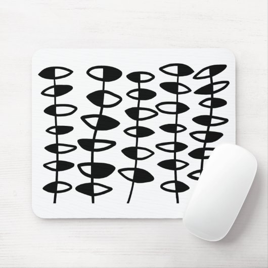 Abstracte afwisselende bladeren - zwart en wit muismat (Met muis)