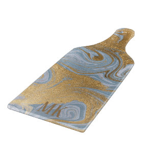 Abstracte Agaat Blauw en Gouden Marmeren Swirl Snijplank