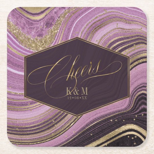 Abstracte Agaat bruiloft gejuich V1 Mauve ID827 Kartonnen Onderzetters (Voorkant)