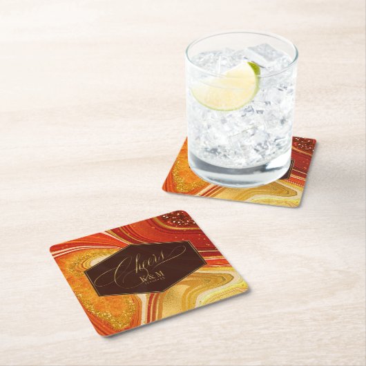 Abstracte Agaat bruiloft Proost V1 Hot Sinaasappel Kartonnen Onderzetters (Insitu)