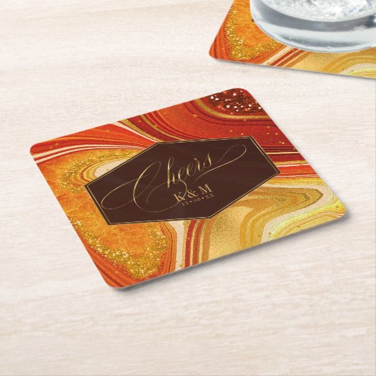 Abstracte Agaat bruiloft Proost V1 Hot Sinaasappel Kartonnen Onderzetters (Schuin)