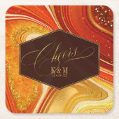 Abstracte Agaat bruiloft Proost V1 Hot Sinaasappel Kartonnen Onderzetters (Voorkant)