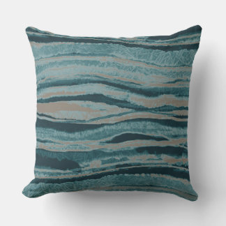 Abstracte agaatstreep teal groen blauw taupe buitenkussen
