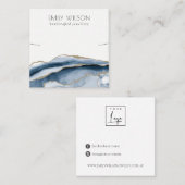 Abstracte Agate Blue Gold Ketting Band Sjabloon Vierkante Visitekaartje (Voorkant / Achterkant)