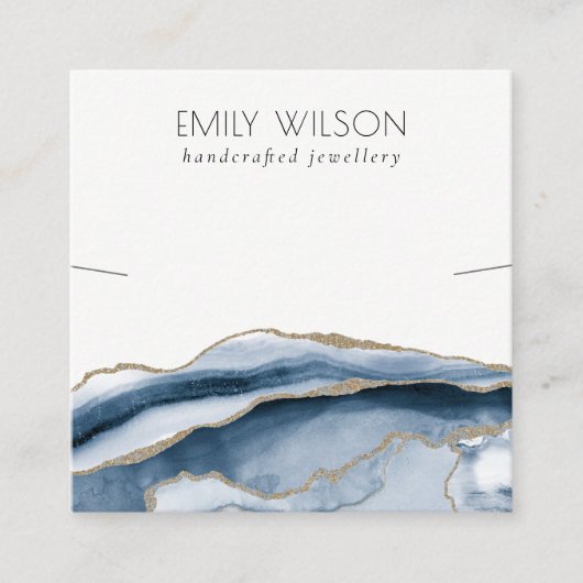 Abstracte Agate Blue Gold Ketting Band Sjabloon Vierkante Visitekaartje (Voorkant)