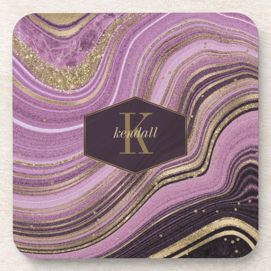 Abstracte Agate Monogram Mauve ID827 Bier Onderzetter (Voorkant)