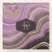 Abstracte Agate Monogram Mauve ID827 Glazen Onderzetter (Voorkant)