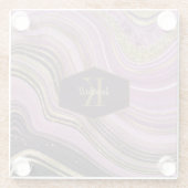 Abstracte Agate Monogram Mauve ID827 Glazen Onderzetter (Achterkant)
