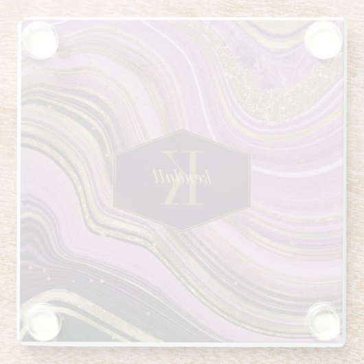Abstracte Agate Monogram Mauve ID827 Glazen Onderzetter (Achterkant)