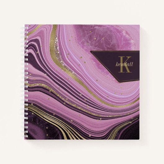 Abstracte Agate Monogram Mauve ID827 Notitieboek (Voorkant)