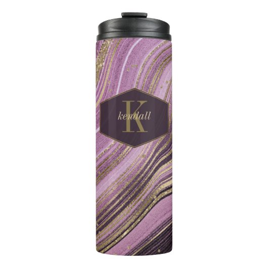 Abstracte Agate Monogram Mauve ID827 Thermosbeker (Voorkant)