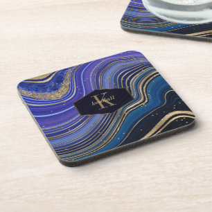 Abstracte Agate Monogram Midnight ID827 Bier Onderzetter