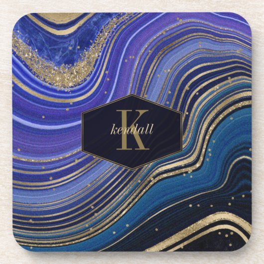 Abstracte Agate Monogram Midnight ID827 Bier Onderzetter (Voorkant)