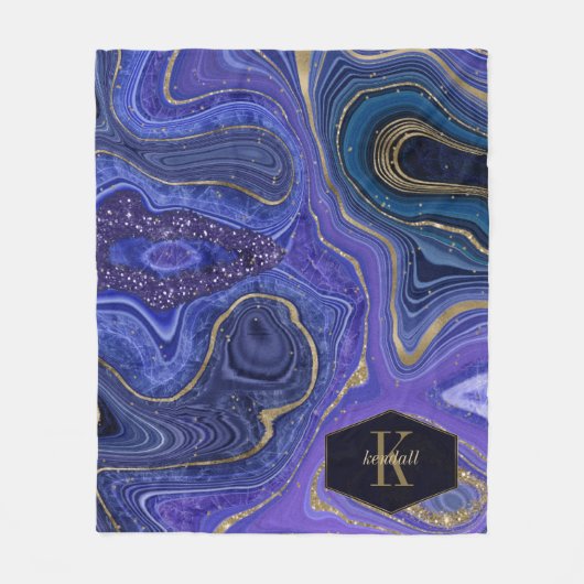 Abstracte Agate Monogram Midnight ID827 Fleece Deken (Voorkant)