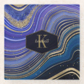 Abstracte Agate Monogram Midnight ID827 Glazen Onderzetter (Voorkant)