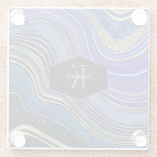 Abstracte Agate Monogram Midnight ID827 Glazen Onderzetter (Achterkant)