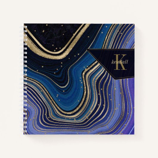 Abstracte Agate Monogram Midnight ID827 Notitieboek (Voorkant)