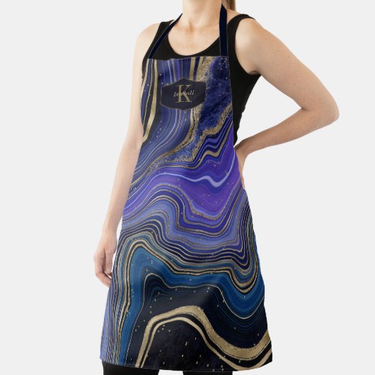 Abstracte Agate Monogram Midnight ID827 Schort (Insitu)