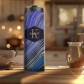 Abstracte Agate Monogram Midnight ID827 Thermosbeker