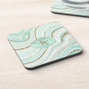 Abstracte Agate Monogram Mint ID827 Bier Onderzetter