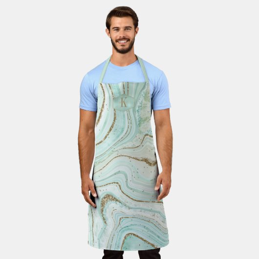 Abstracte Agate Monogram Mint ID827 Schort (Gedragen)