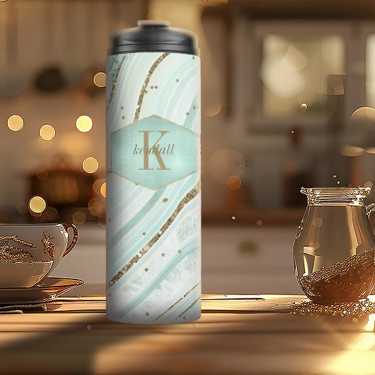 Abstracte Agate Monogram Mint ID827 Thermosbeker