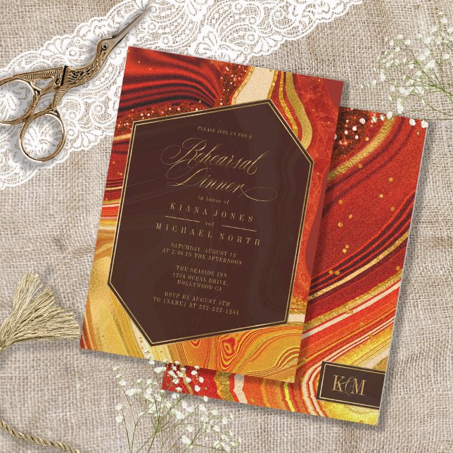 Abstracte Agate repetitie Dinner Hot Sinaasappel I (Front/Back In Situ)