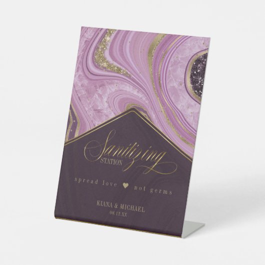 Abstracte Agate Sanitizing Station Mauve ID827 Reclamebord Met Voetstuk (Voorkant)