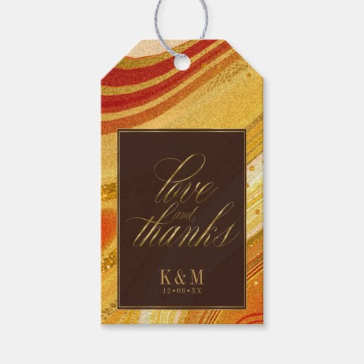 Abstracte Agate Wedding Bedankt Hot Sinaasappel ID Cadeaulabel (Voorkant)