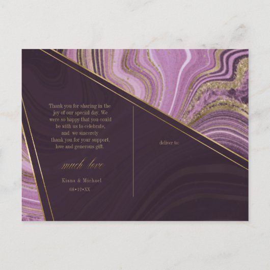 Abstracte Agate Wedding Bedankt Mauve ID827 Aankondigingskaart (Achterkant)