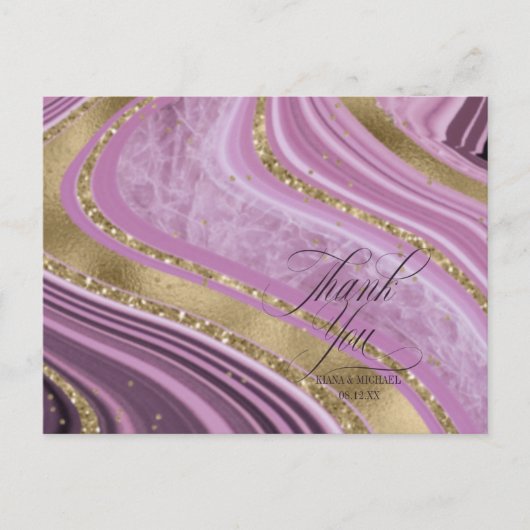 Abstracte Agate Wedding Bedankt Mauve ID827 Aankondigingskaart (Voorkant)