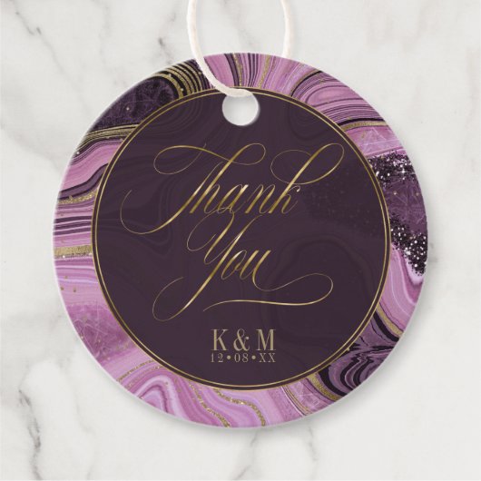 Abstracte Agate Wedding Bedankt Mauve ID827 Bedankjes Labels (Voorkant)