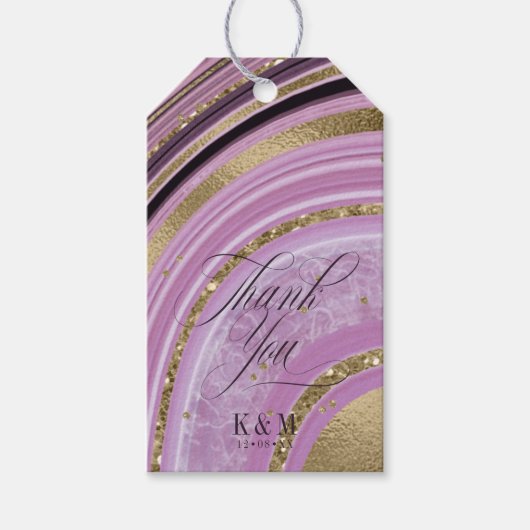 Abstracte Agate Wedding Bedankt Mauve ID827 Cadeaulabel (Voorkant)