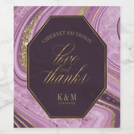 Abstracte Agate Wedding Bedankt Mauve ID827 Wijn Etiket (Enkel label)