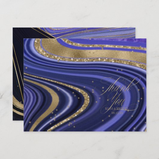 Abstracte Agate Wedding Bedankt Midnight ID827 Aankondigingskaart (Voorkant / Achterkant)