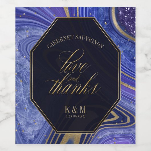 Abstracte Agate Wedding Bedankt Midnight ID827 Wijn Etiket (Enkel label)