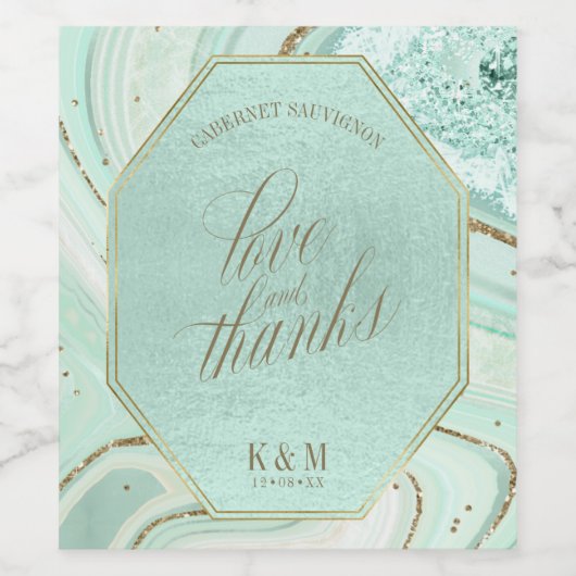Abstracte Agate Wedding Bedankt V1 Mint ID827 Wijn Etiket (Enkel label)