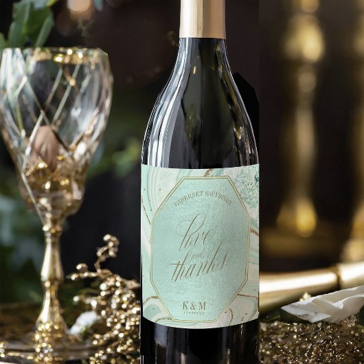 Abstracte Agate Wedding Bedankt V1 Mint ID827 Wijn Etiket