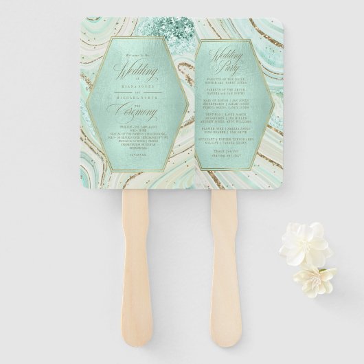 Abstracte Agate Wedding Ceremony Mint ID827 Hand F Handwaaier (Voorkant en achterkant)